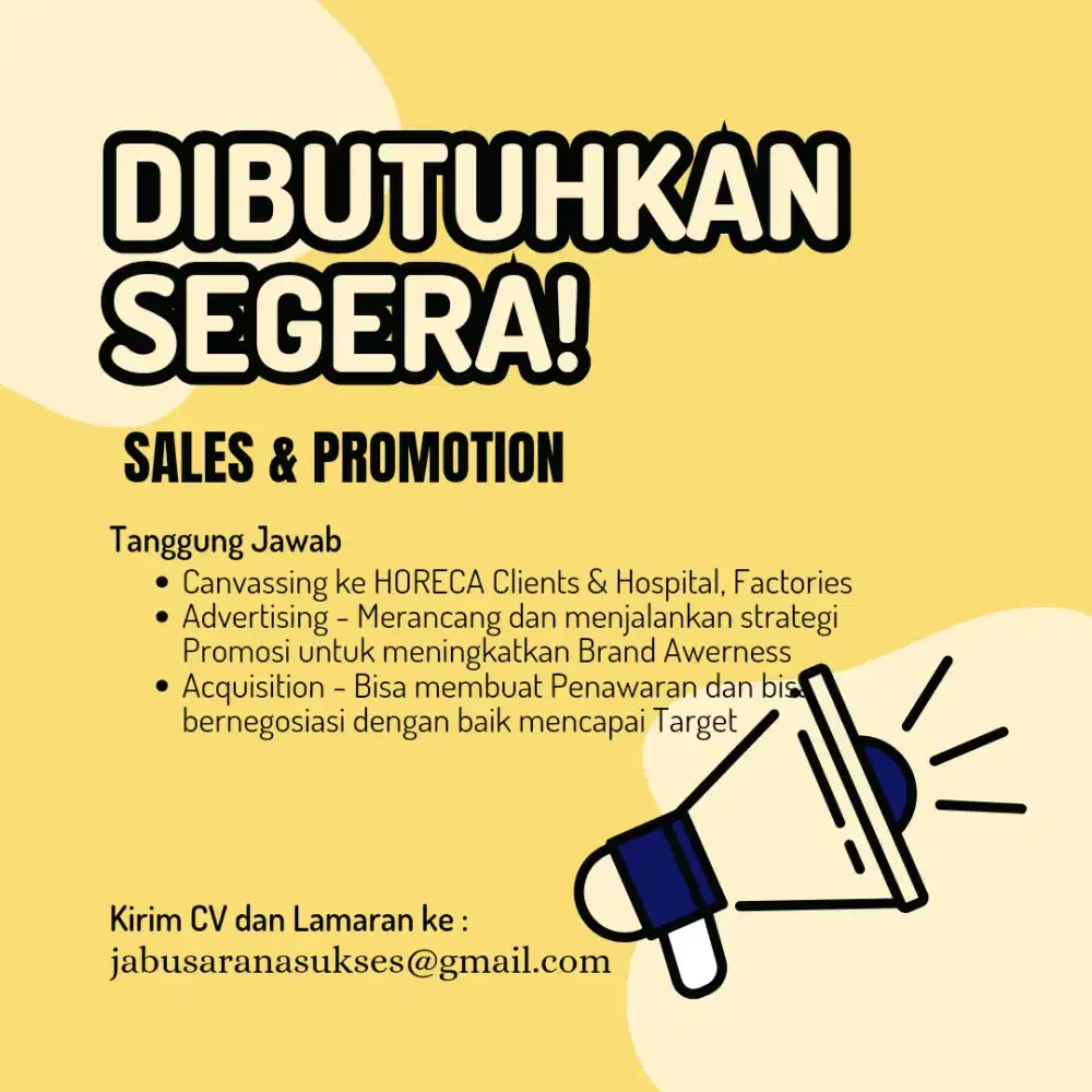 Lowongan Sales HORECA utk alat-alat kebersihan