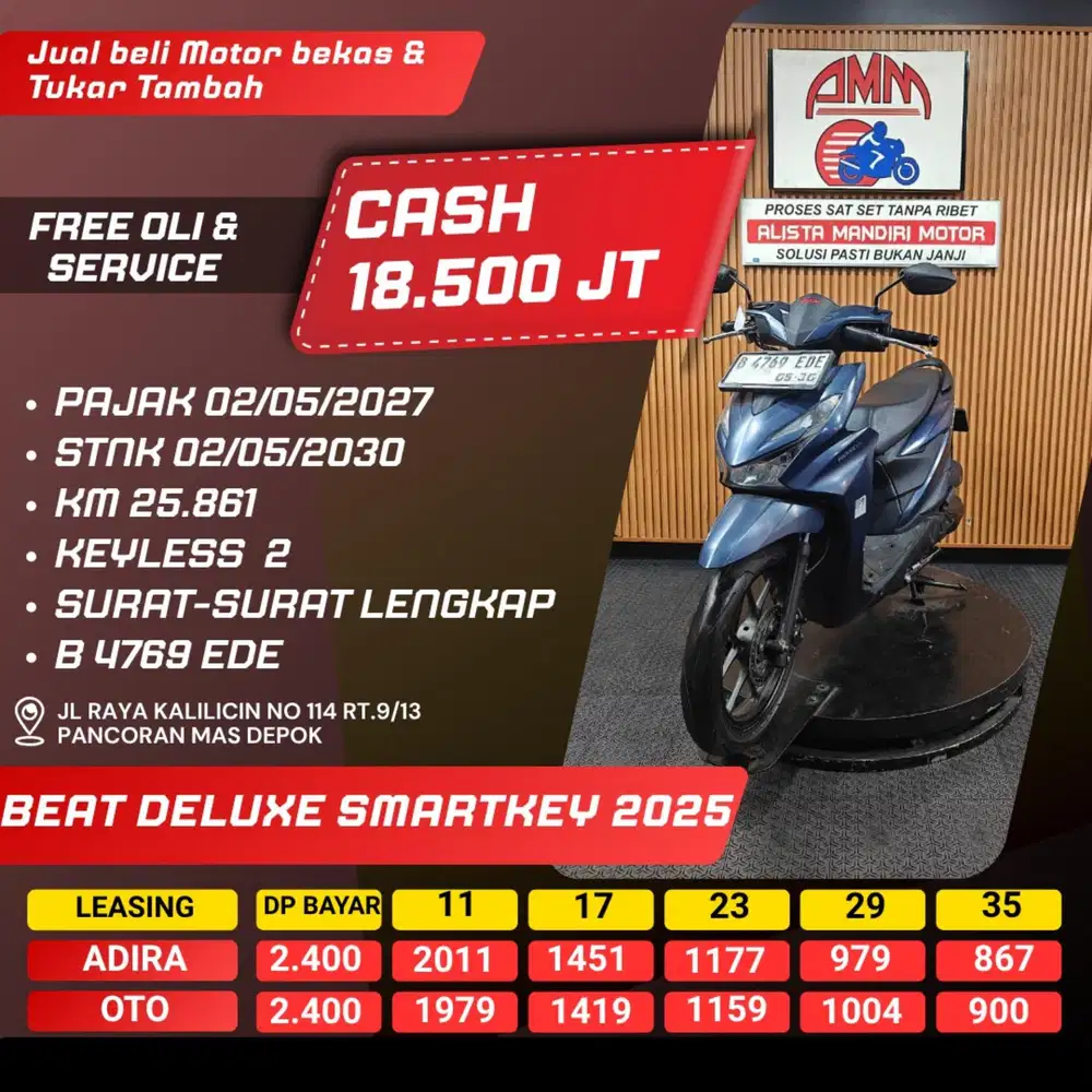 BEAT DELUXE SMARTKEY 2025 PAJAK HIDUP REMOT 2 CC CASH / KREDIT ALISTA