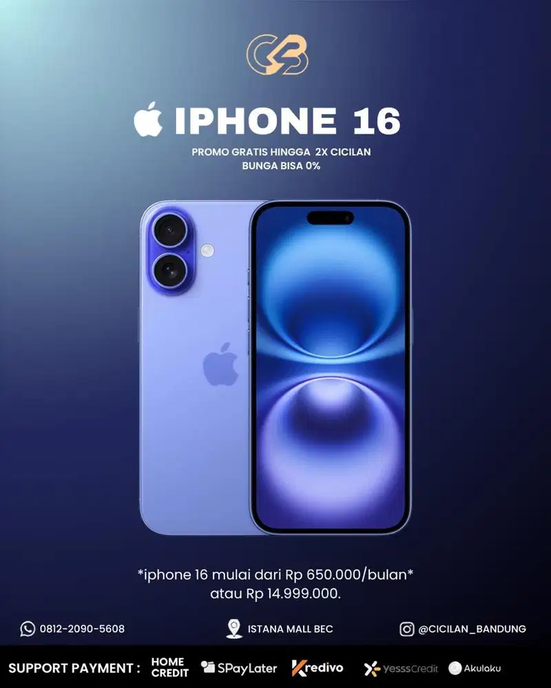 Cash Kredit Iphone 16 promo handphone 0% gratis 2x cicilan