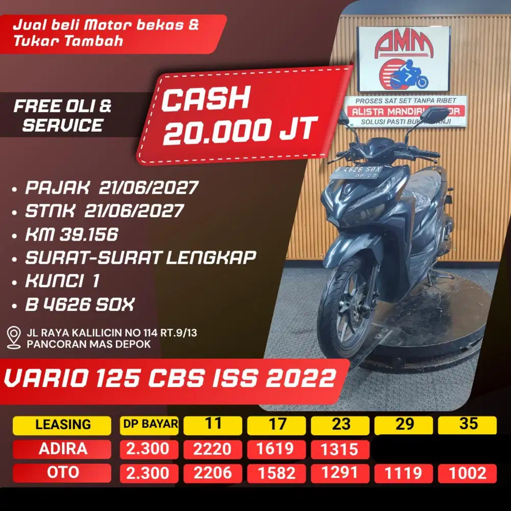 VARIO 125 CBS ISS 2022 PAJAK HIDUP SPAYLATER CC CASH / KREDIT ALISTA