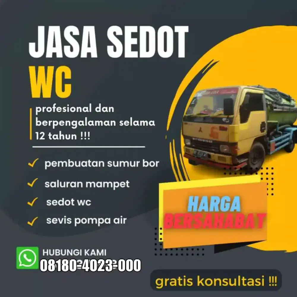 Sedot WC tinja saluran mampet sumur bor gali suntik service pompa air