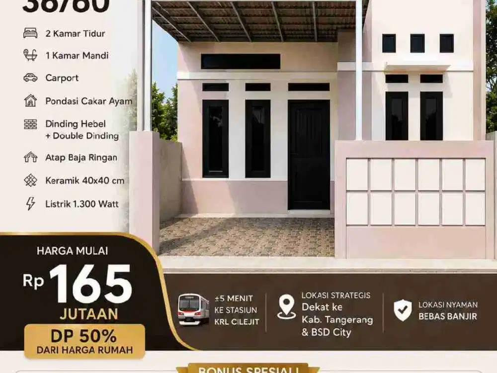 Rumah Type 36/60 Harga 165jt Sudah All in Hanya 5 Menitan Ke Stasiun Cilejit