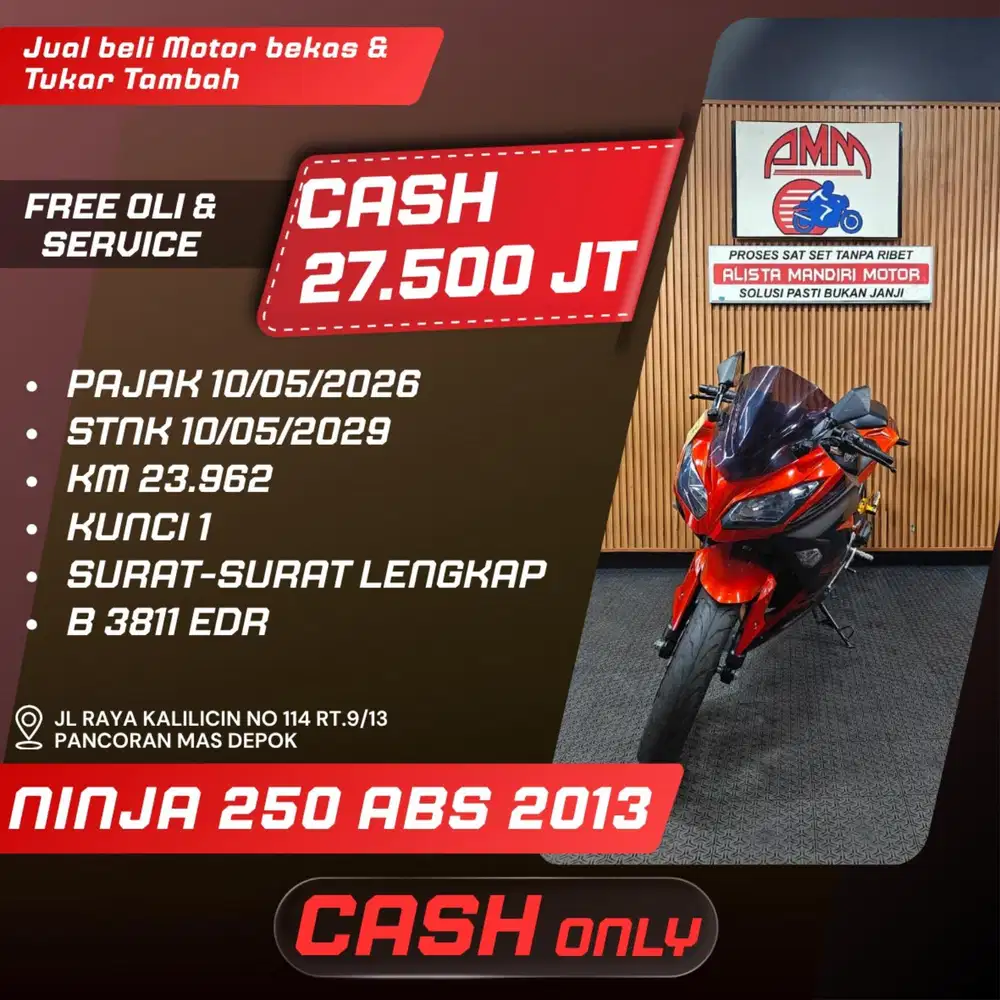 NINJA 250 ABS 2013 SPAYLATER KREDIVO ALLOBANK CC 0% CASH ONLY ALISTA
