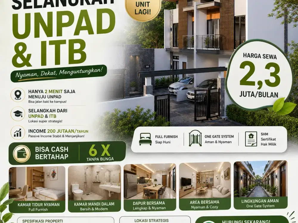Jangan Sampai Kehabisan! Kost Premium Jatinangor Full Furnished, Tinggal 2 Unit