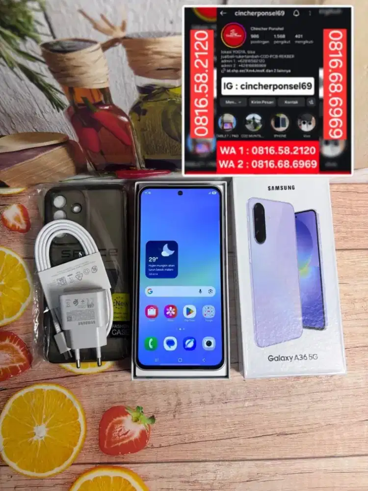 Jual hp likeNEW SAMSUNG A36 5g 8/256 ISTIMEWA grns AKTIF free adaptor