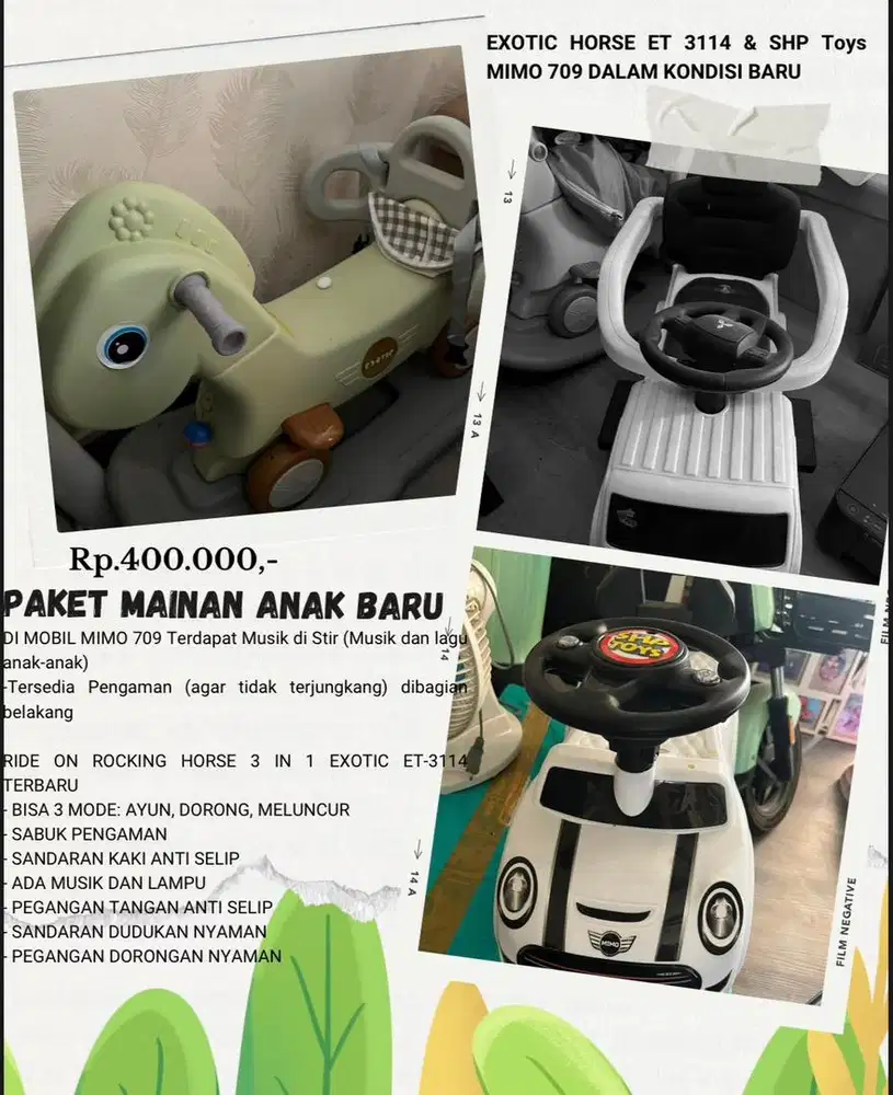 MAINAN ANAK 2 MACAM MURAH RIDE HORSE 3 IN 1 & MOBIL MIMO 709