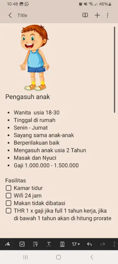 Dibutuhkan pengasuh anak