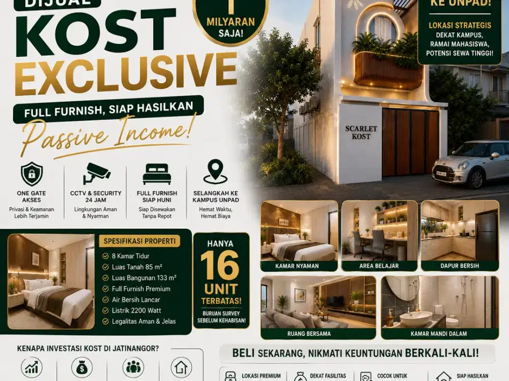 Kesempatan Langka! Rumah Kost Exclusive 6 Kamar, Harga Mulai 1 Milyaran Sudah Full Furnish