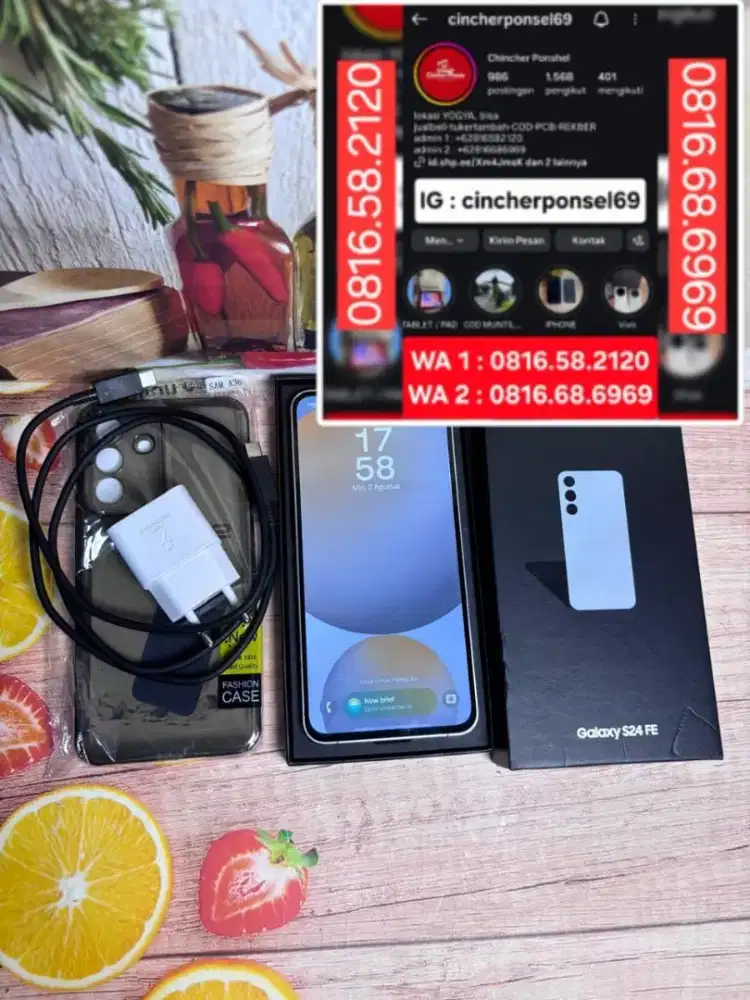 Jual hp SAMSUNG S24 fe 5g 8/256 istimewa grnsi AKTIF FREE adaptor
