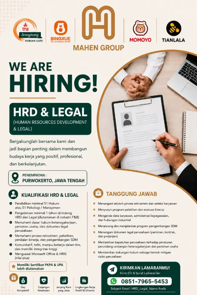 Dibutuhkan segera hrd & legal
