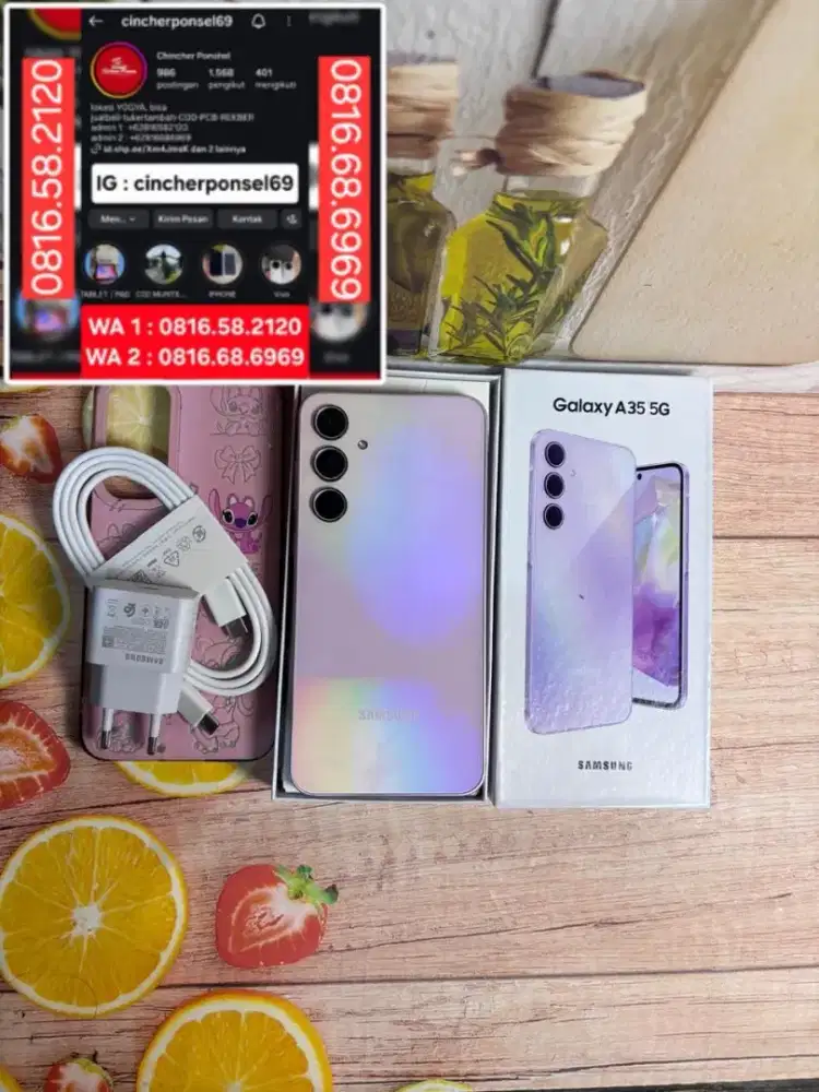 Jual hp likenew samsung A35 5g 8/256 istimewa grns resmi free ADAPTOR