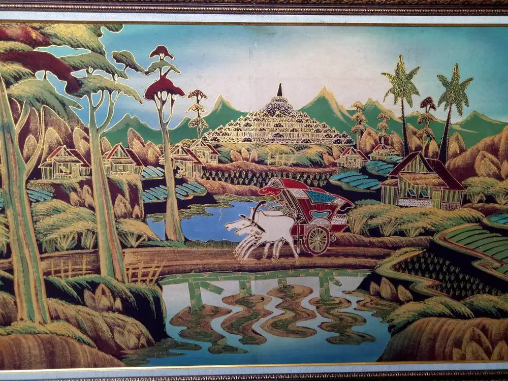 Lukisan candi borobudur asli jogja + pigora