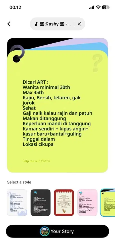 Dicari ART nginap
