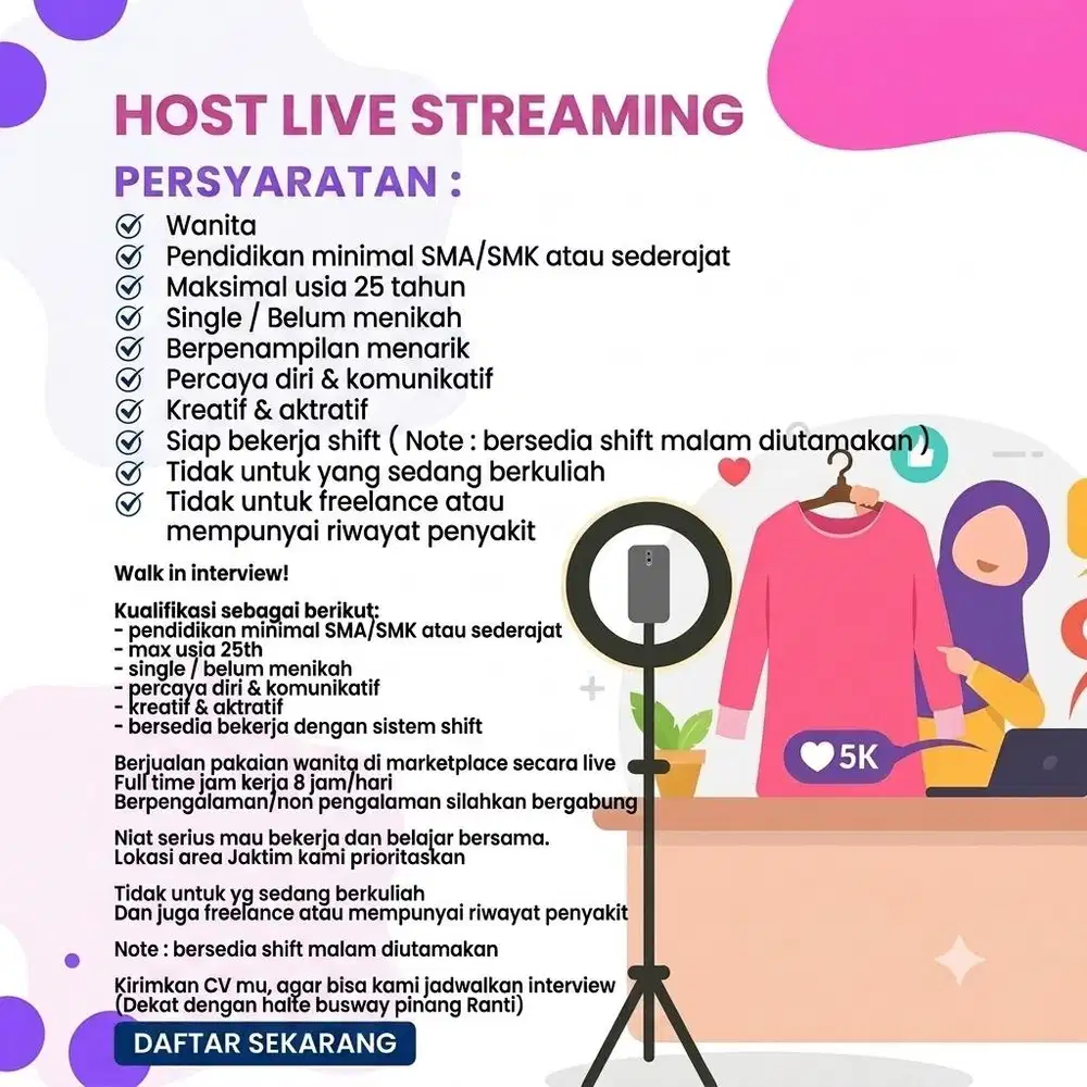 Dibutuhkan segera host live wanita