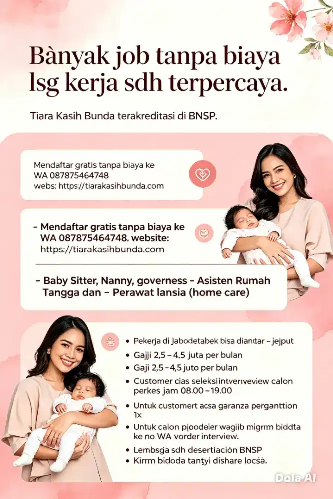 Banyak Loker lsg Kerja: Baby sitter ART & Perawat Lansia Terpercaya