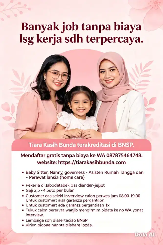 Banyak job Baby Sitter ART & Perawat Lansia Terpercaya Langsung Kerja