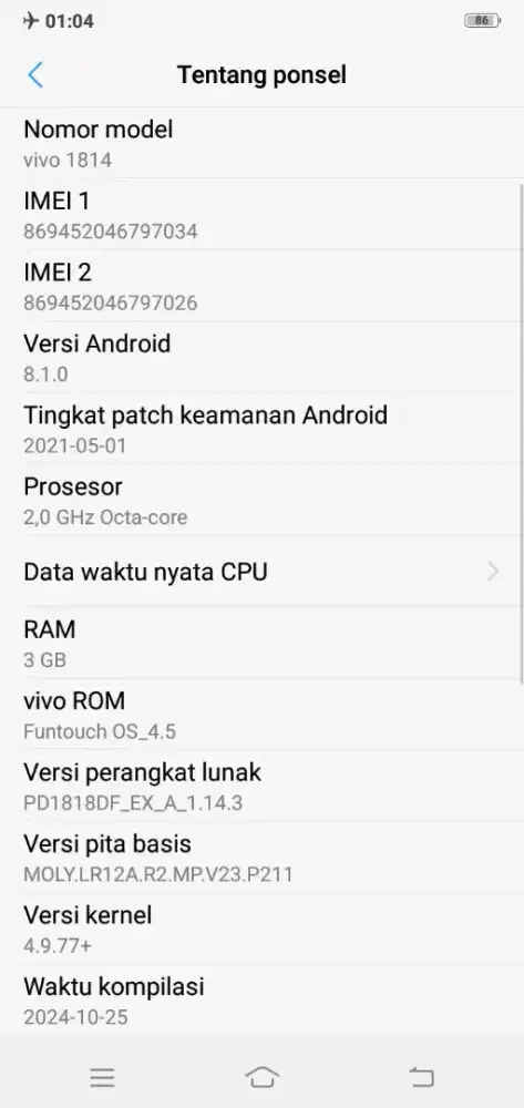 JUAL VIVO Y93 RAM 3/32 GB