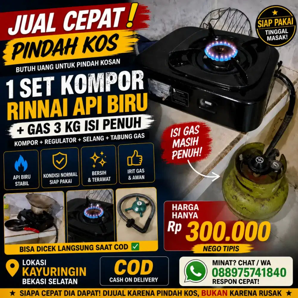 Kompor Rinnai  + Regulator + Selang | Api Biru | Kayuringin Bekasi