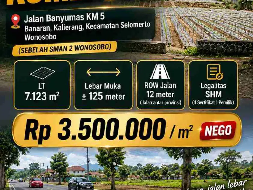 dijual kavling komersial lokasi strategis di jalan utama sebelah SMAN 2 Wonosobo