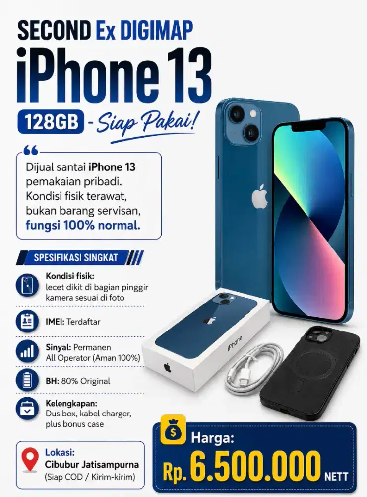 SECOND Ex DIGIMAP iPhone 13 128GB - Siap Pakai!