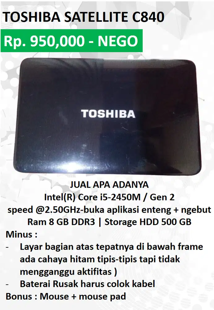 Laptop Toshiba Satellite c840 Intel core i5 gen 2