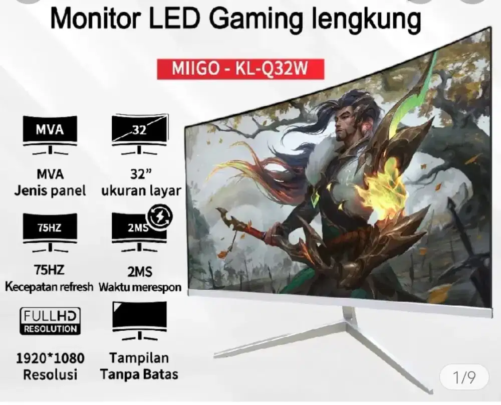 MONITOR layar lengkung 32 inci, tampilan HD,LIKE NEW 100% Seperti Baru