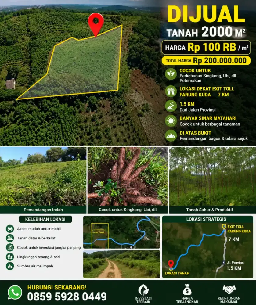 Tanah 3000 M cm 240 jt dkt exit toll bocomi