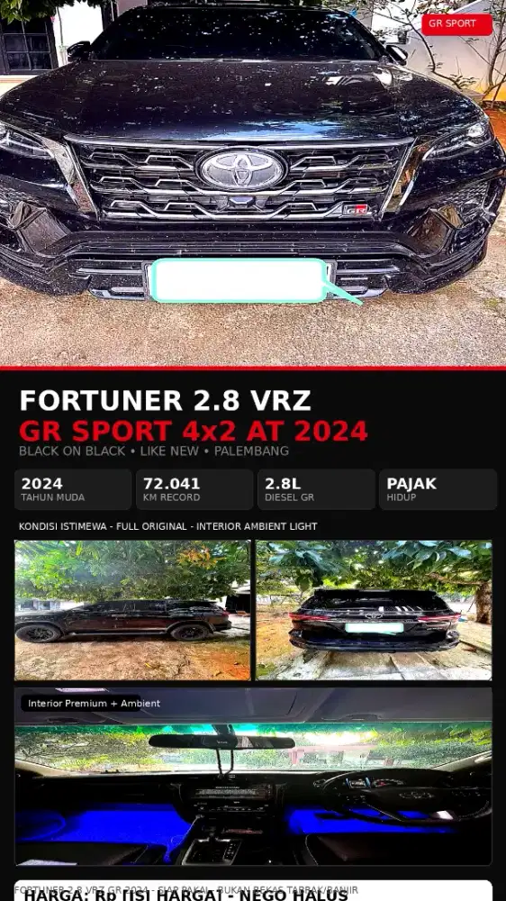 Toyota Fortuner 2,8 VRZ 4x2 AT tangan 1 2024