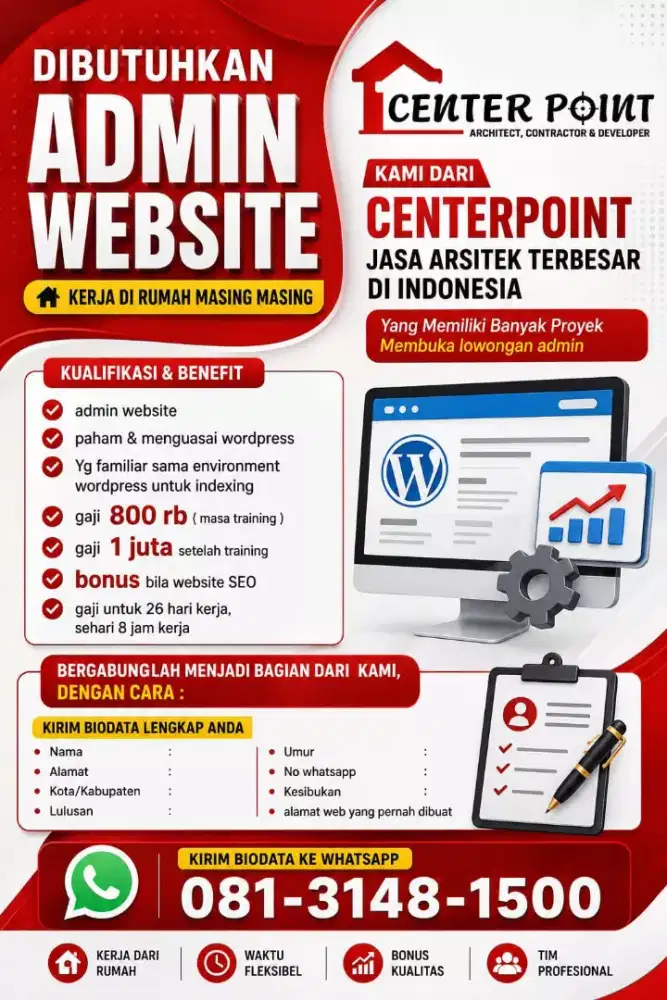 Dibutuhkan admin website kerja di rumah masing masing