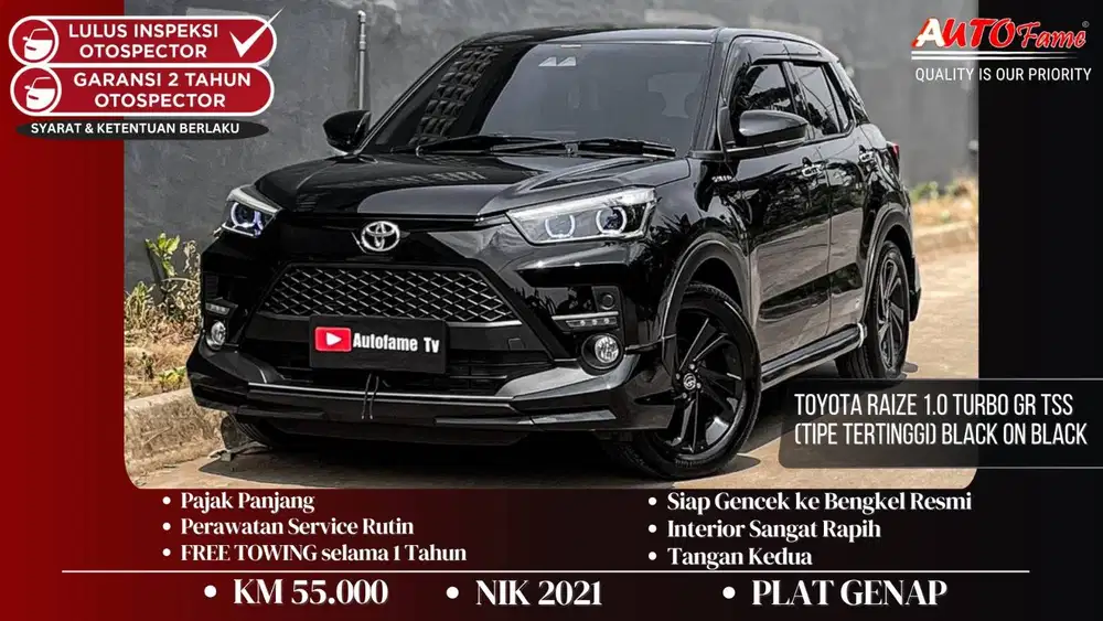 Toyota Raize 1.0 Turbo GR TSS (Tipe Tertinggi) Black On Black NIK 2021