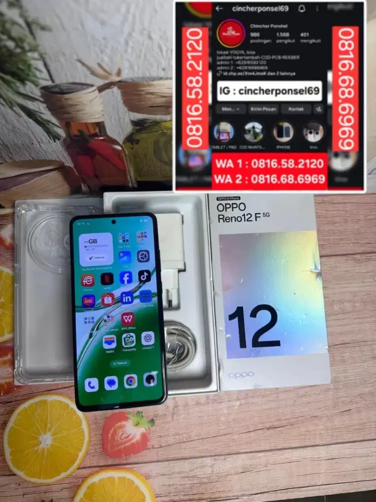 Jual hp likenew Oppo reno 12F 5G 12/256 istimewa fullset original