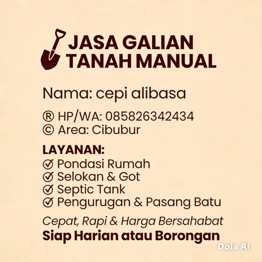 Cari kerja galian tanah ,pondasi,saluran,bobok.dll