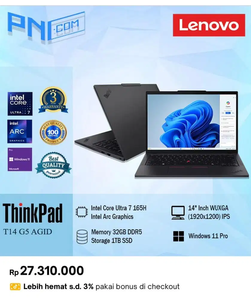 Laptop LENOVO ThinkPad T14 Gen 5 iCore Ultra 7 32GB RAM 1TB SSD