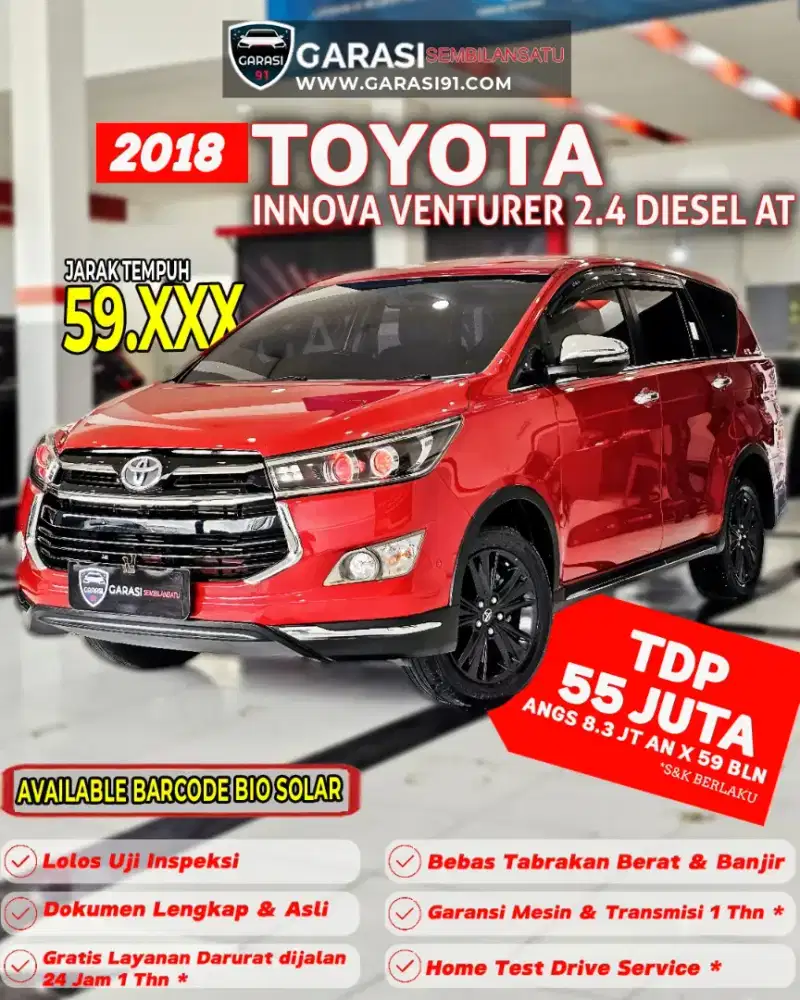 ‼️TDP 55 JT‼️TOYOTA INNOVA VENTURER DIESEL AT 2018/2019