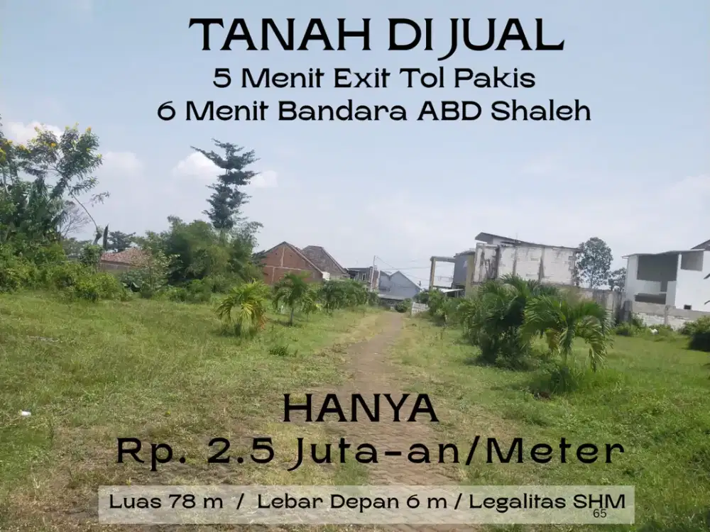 Harga Tanah Malang Cocok Dibangun Rumah 3 Menit Bandara Pakis Malang SHM Ready