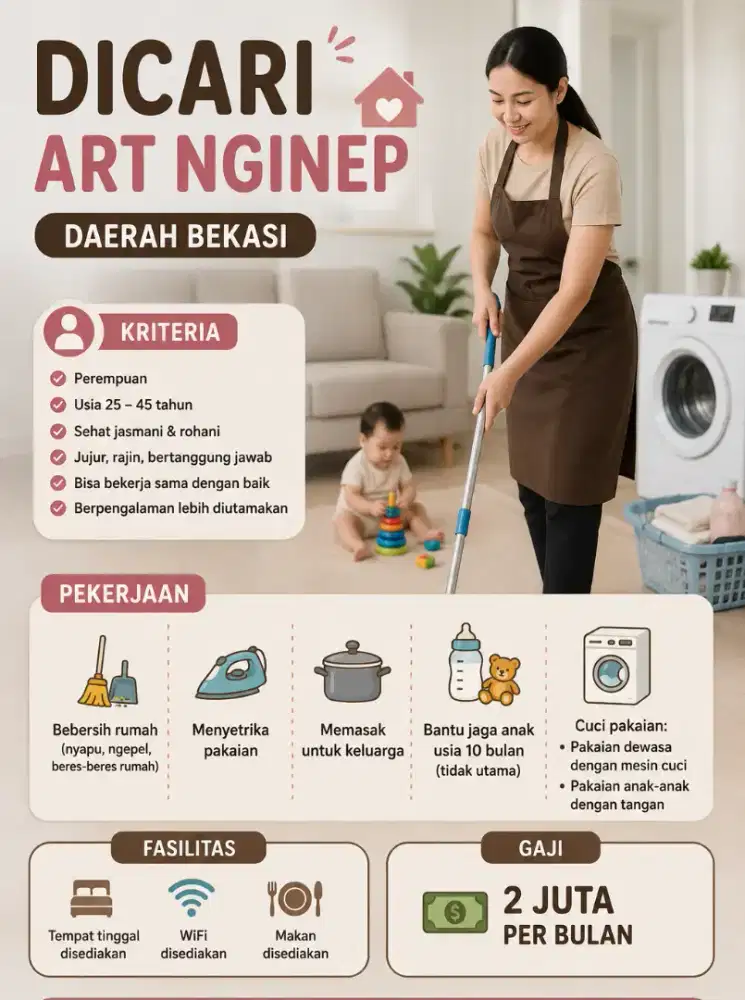 Loker ART Nginep daerah Bekasi