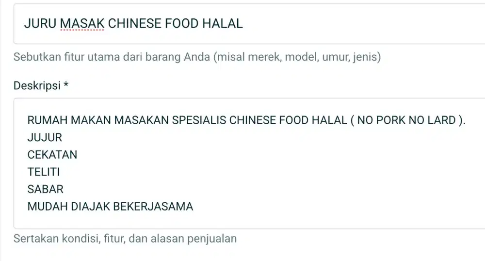 JURU MASAK CHINESE FOOD HALAL