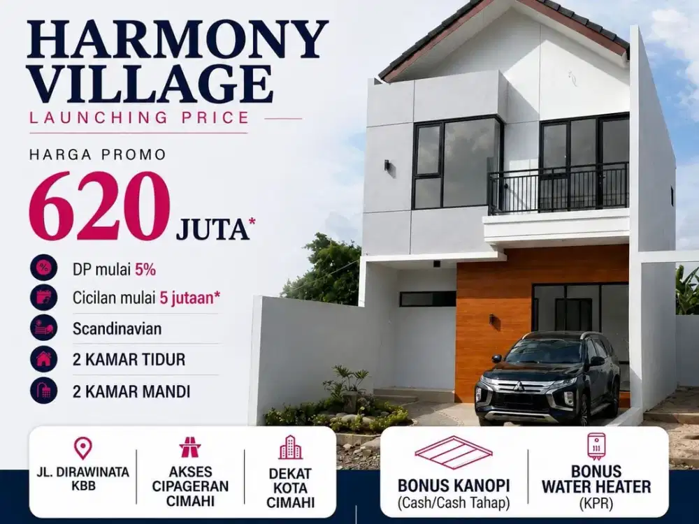 PROMO BULAN AGUSTUS HARGA 620 JUTA ALL IN LOKASI TANIMULYA CIPAGERAN CIMAHI CLUSTER HARMONY VILLAGE