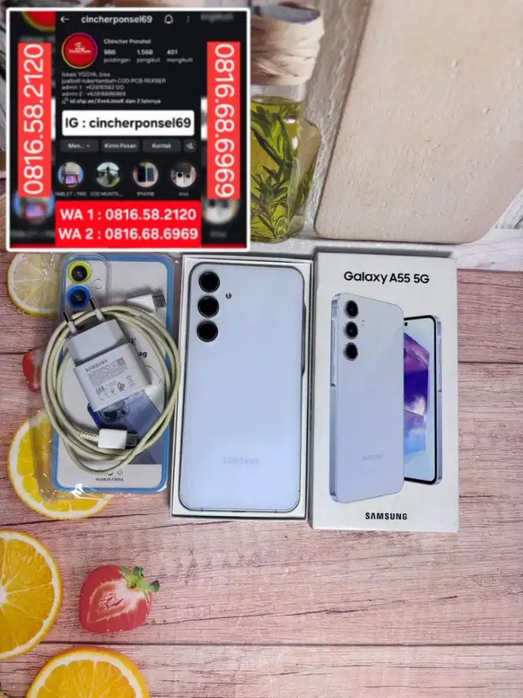Jual hp likeNEW samsung A55 5G 8/256 istimewa grns resmi free ADAPTOR