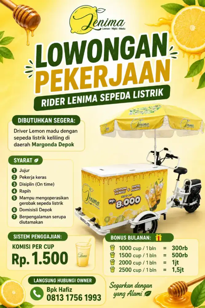 Lowongan kerja RIDER SEPEDA LISTRIK LENIMA