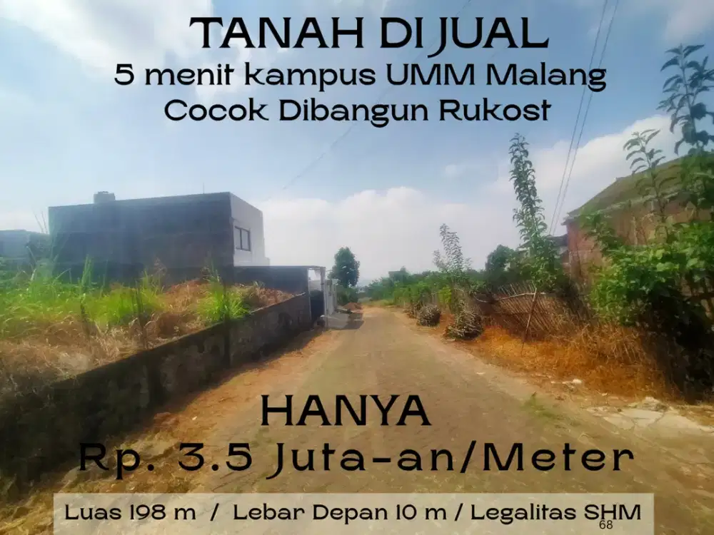 Cocok Dibangun Rumah Akses 2 Mobil SHM Ready 5 Menit Kampus Brawijaya Malang