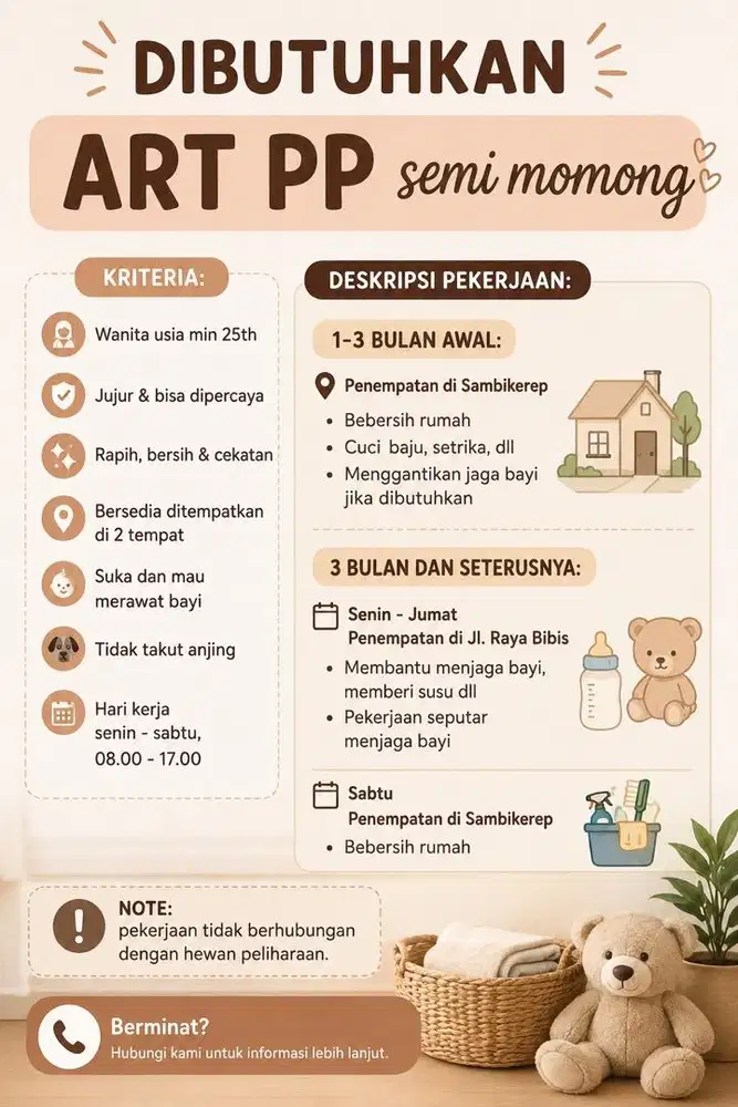 Lowongan ART PP semi momong