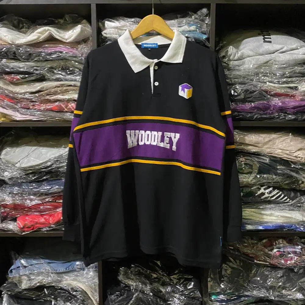 Polo rugby Woodley - Size XL fit L - Baju long sleeve hitam black
