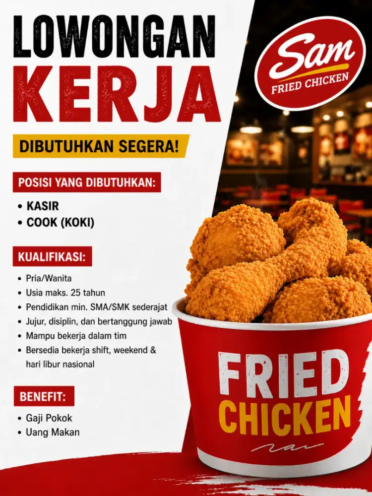 Lowongan KERJA  KOKI FRIED CHICKEN