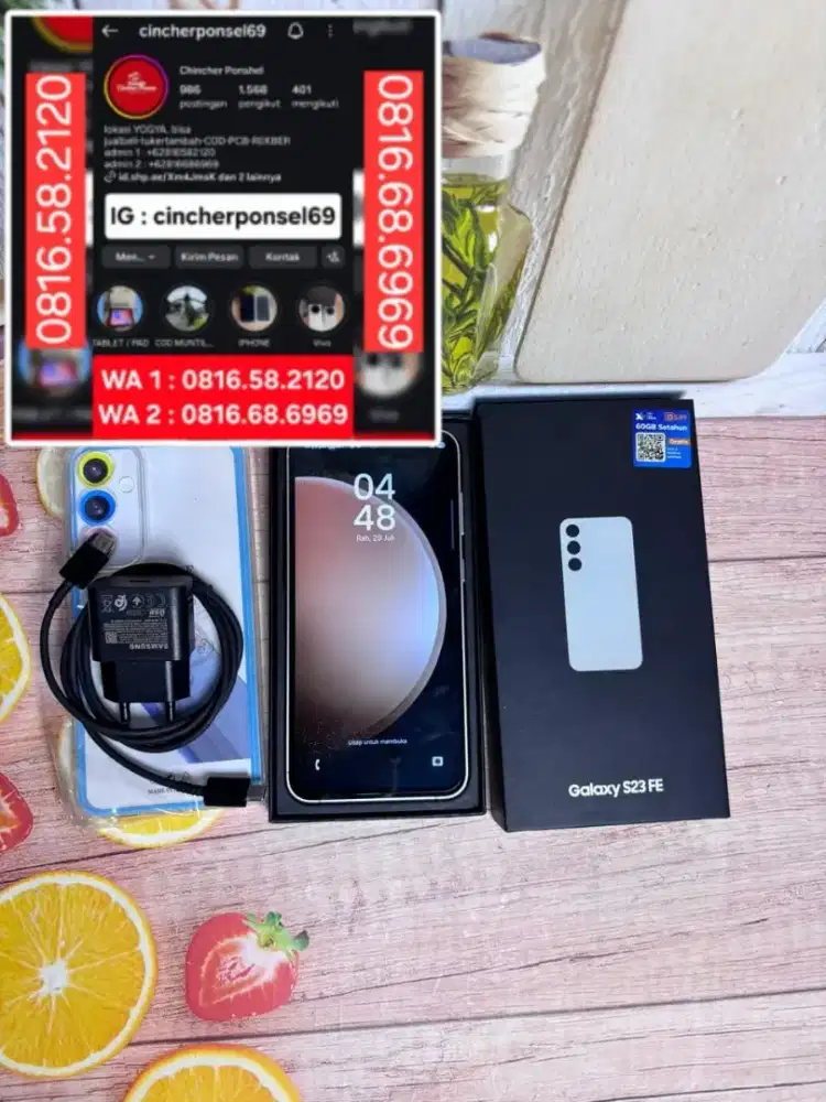 Jual hp likenew Samsung S23 fe 8/256 fullset ori siap pakai