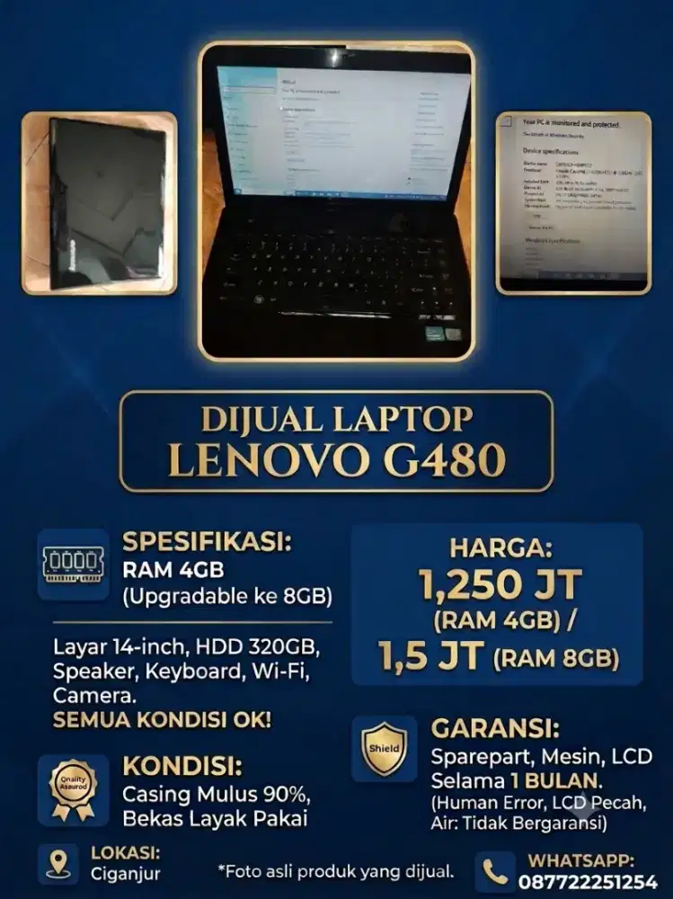 Dijual lenovo g480 corei3
