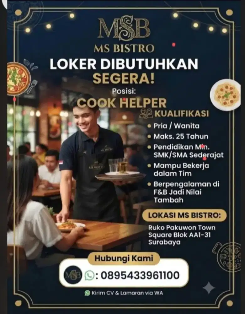 Dibutuhkan segera cook helper
