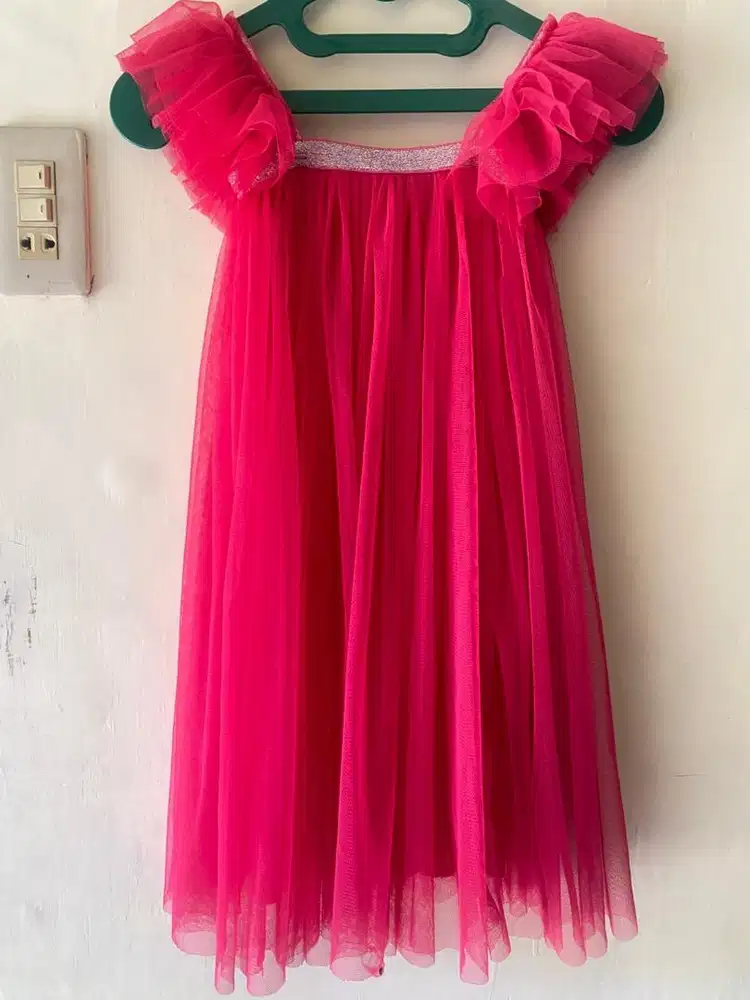 Dress Tutu anak 5-6 tahun Pink Fuschia dress ulang tahun