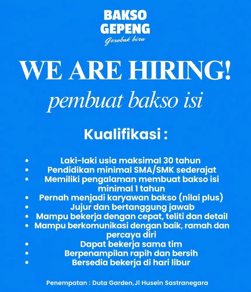 Loker pembuat bakso isi