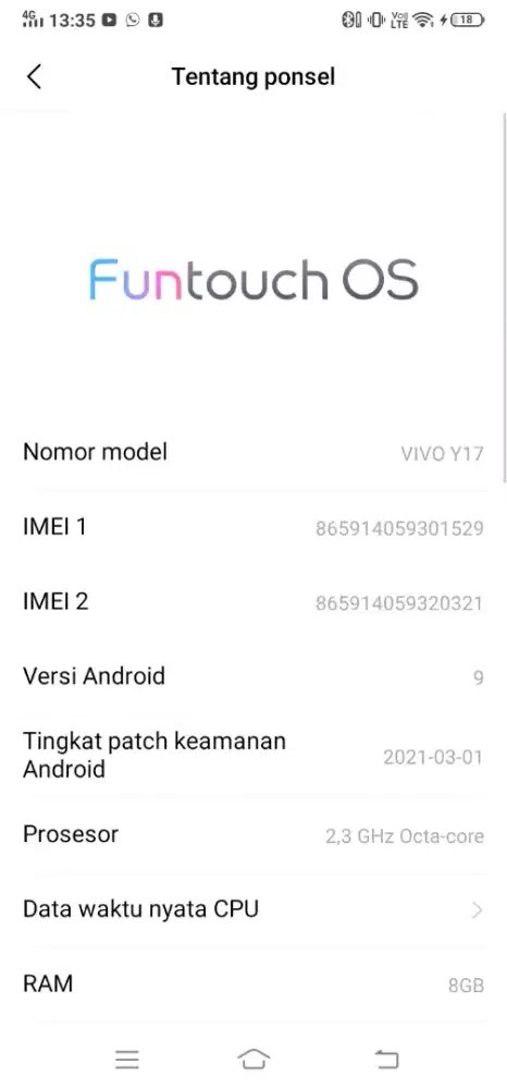 Vivo y17 lcd retak kayak di foto